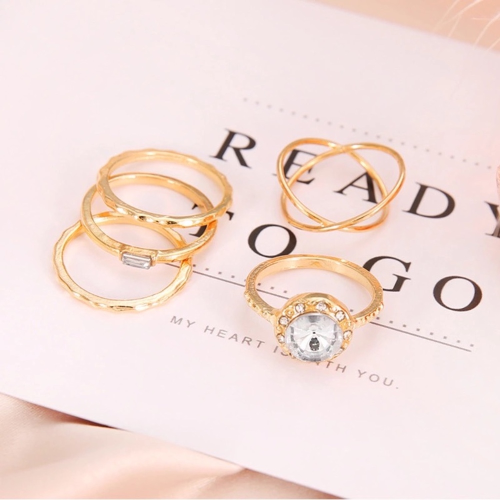 4 for $25 SALE!! 5 Piece Rhinestone Crystal Rings - Picture 3 of 7